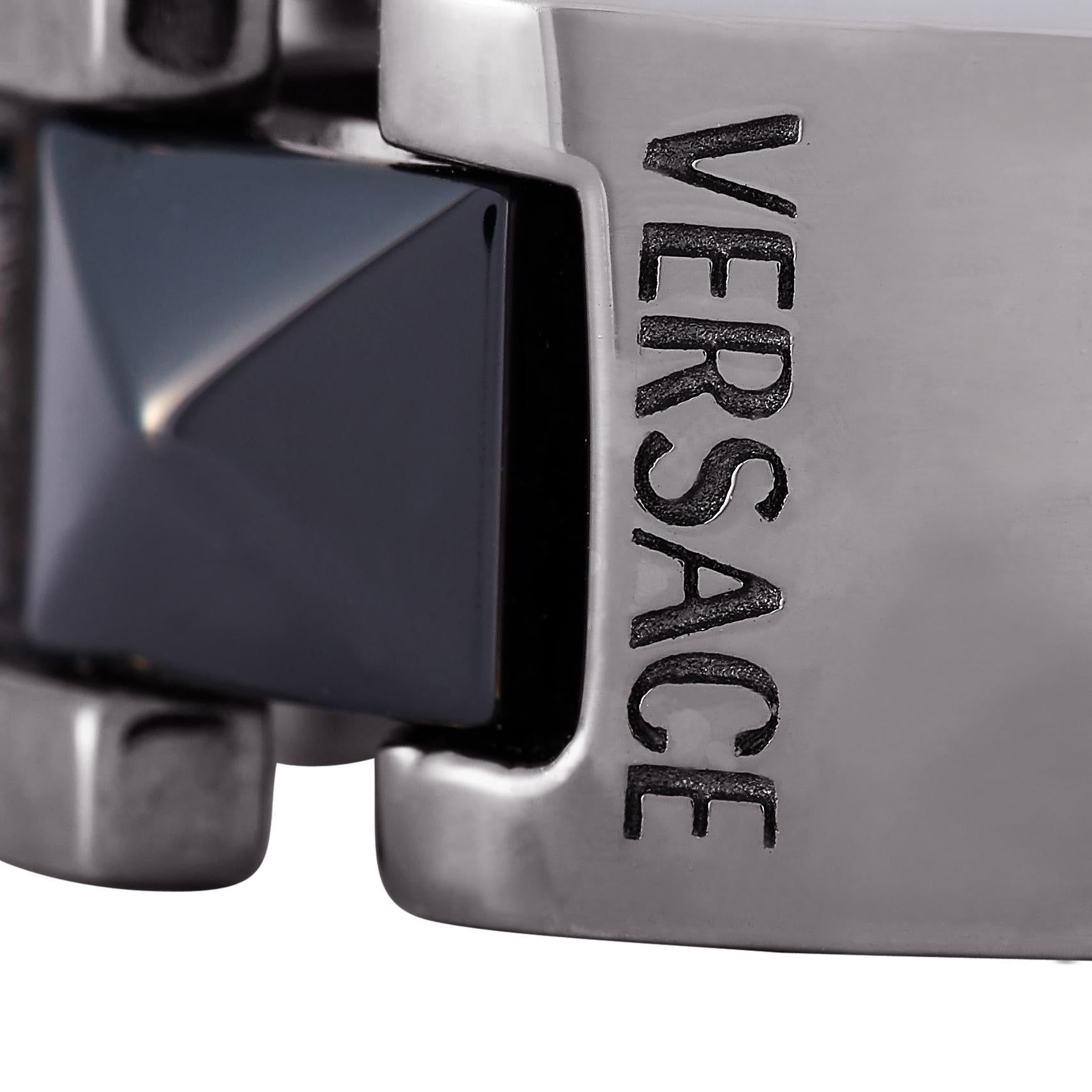 Versace 18 Karat White Gold Black Ceramic Ring For Sale 1