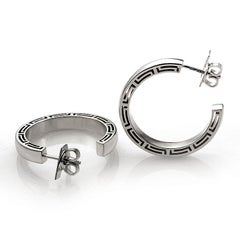 Versace 18 Karat White Gold Greco Motif Hoop Earrings