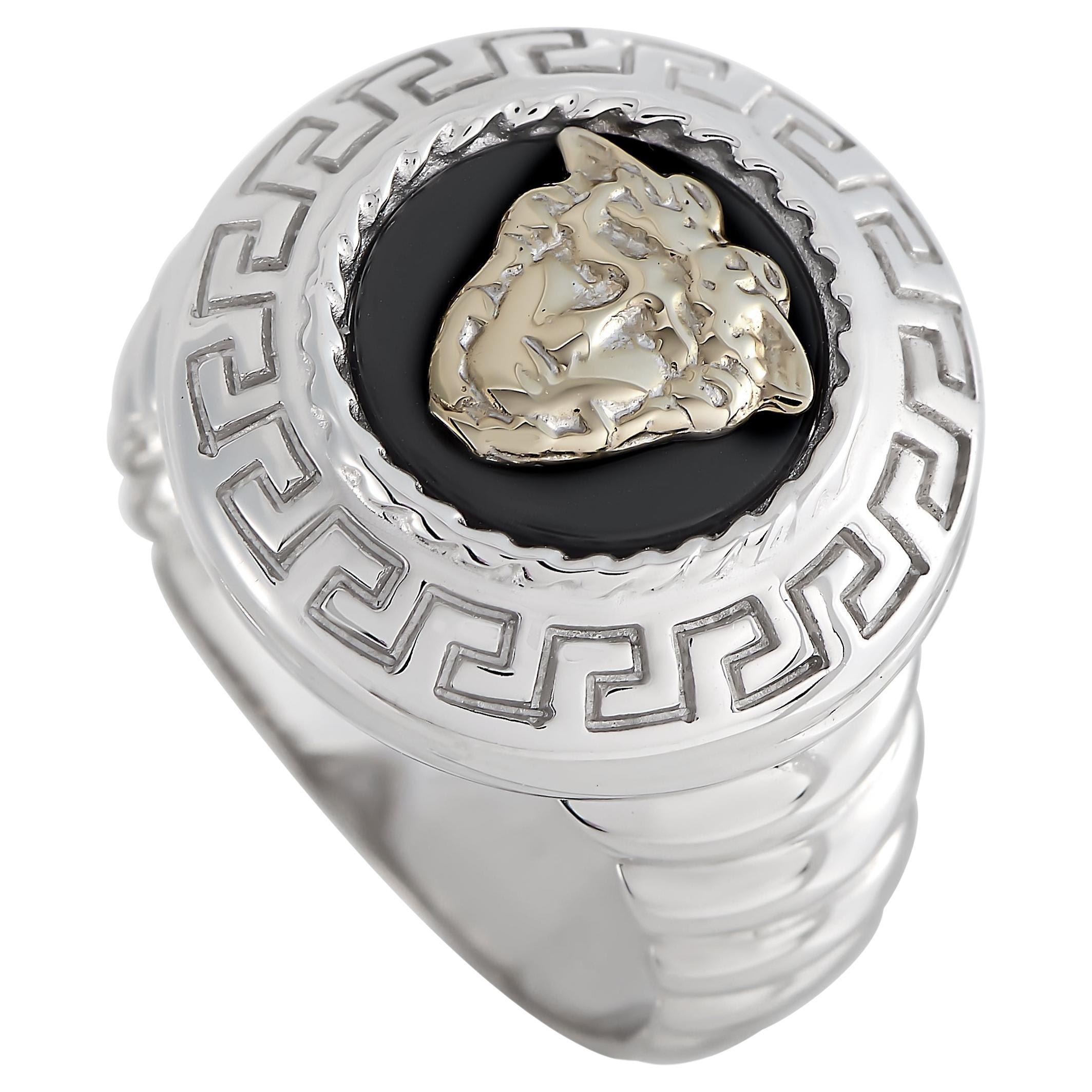 Versace 18K White Gold Onyx Ring For Sale