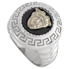 Versace 18K White Gold Onyx Ring