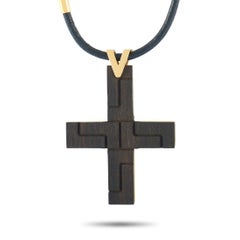 Versace 18 Karat Yellow Gold Black Jet Cross Necklace