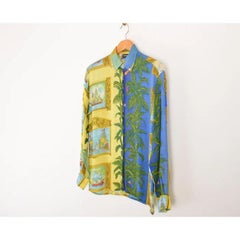 Gianni Versace 1990's Palm Leaf Miami Baroque Print Sheer Pattern Shirt