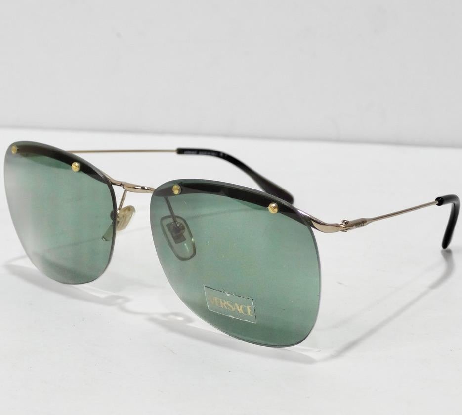 Gray Versace 1990s Black/Gold Sunglasses For Sale
