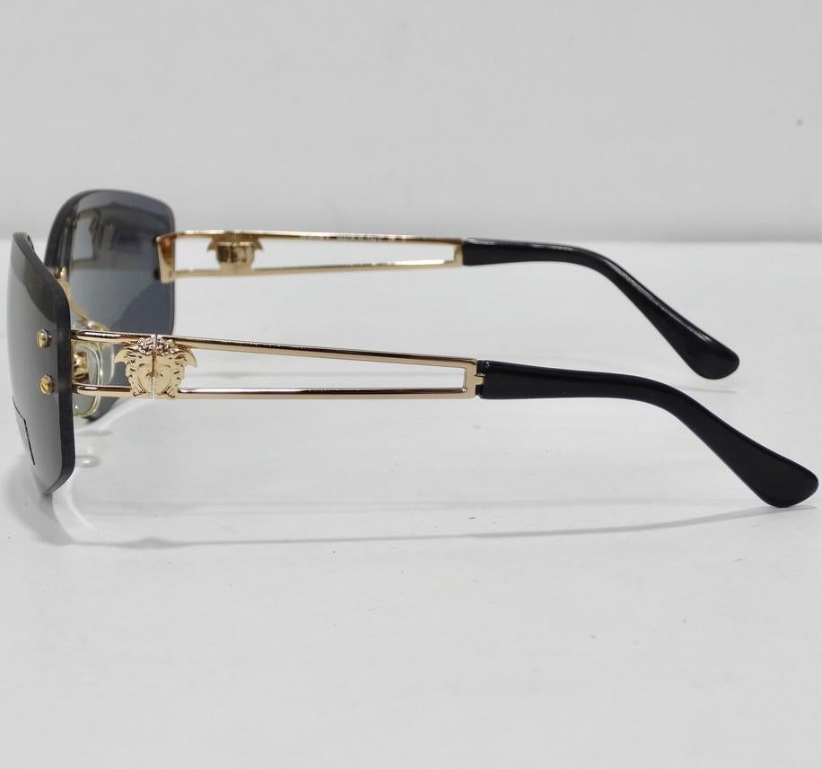 Gray Versace 1990s Blue and Gold Sunglasses For Sale