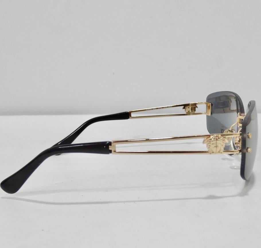 Versace 1990s Blue and Gold Sunglasses For Sale 2