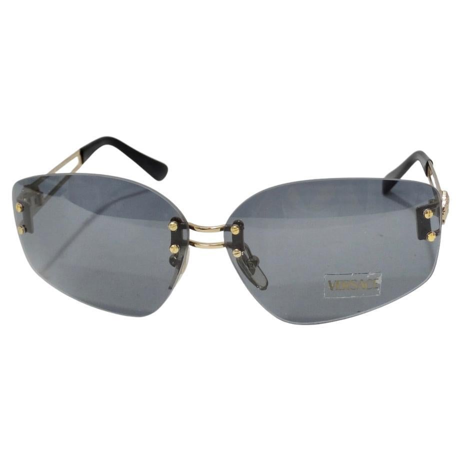 Versace 1990s Blue and Gold Sunglasses For Sale