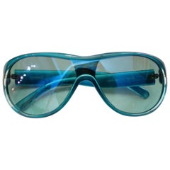 Versace 1990s Blue Greek Key Shield Sunglasses