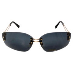 Gafas de sol rectangulares Versace 1990 de metal dorado y tintado azul oscuro