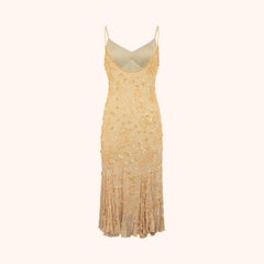 Versace 1990s Embellished Nude Silk Midi Dress