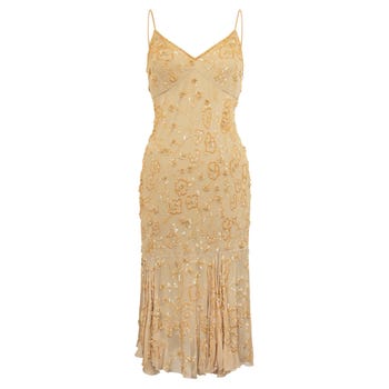 Versace Embellished Nude Silk Midi Dress, 1990s