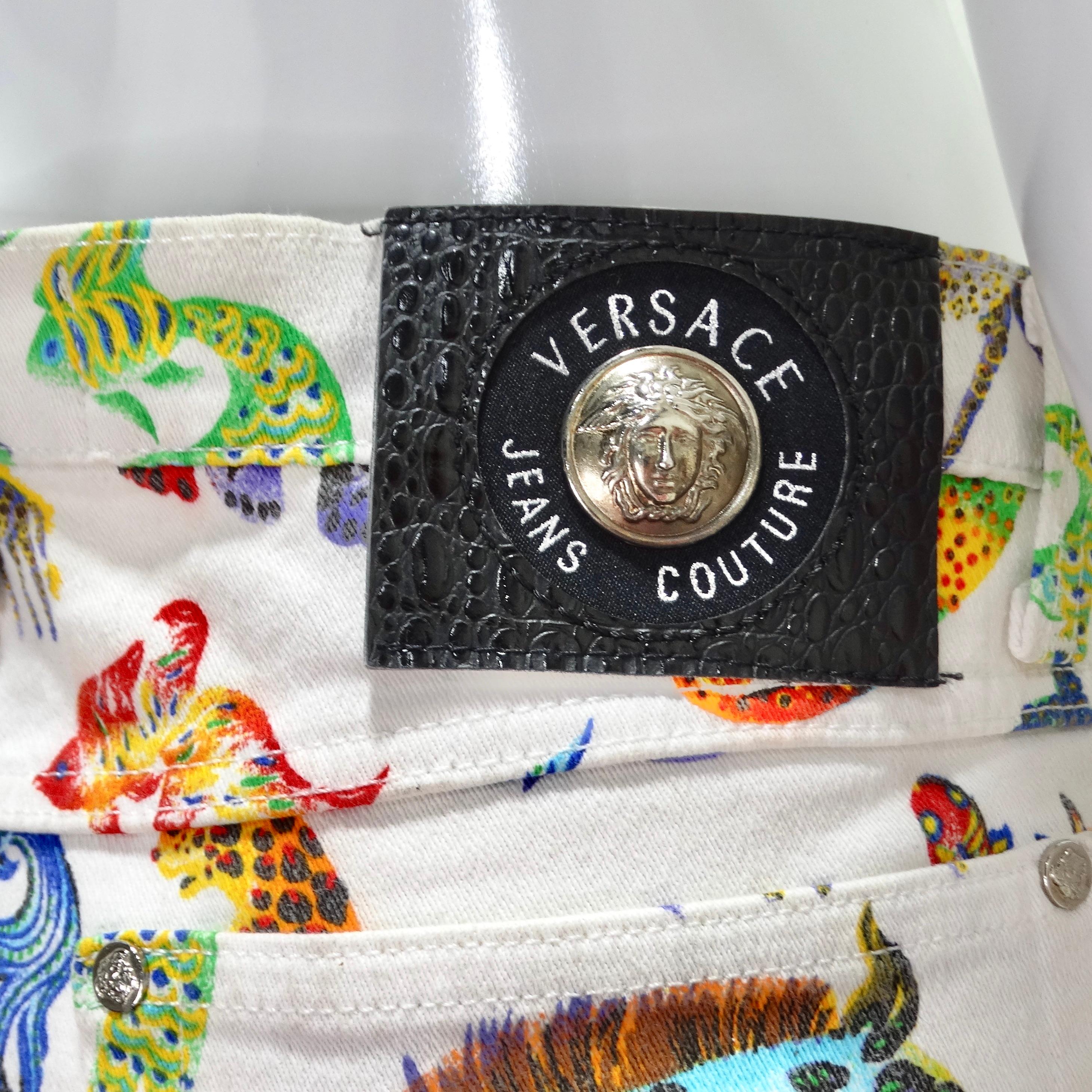 Versace 1990s Fantasy Animals Print Jeans For Sale 1