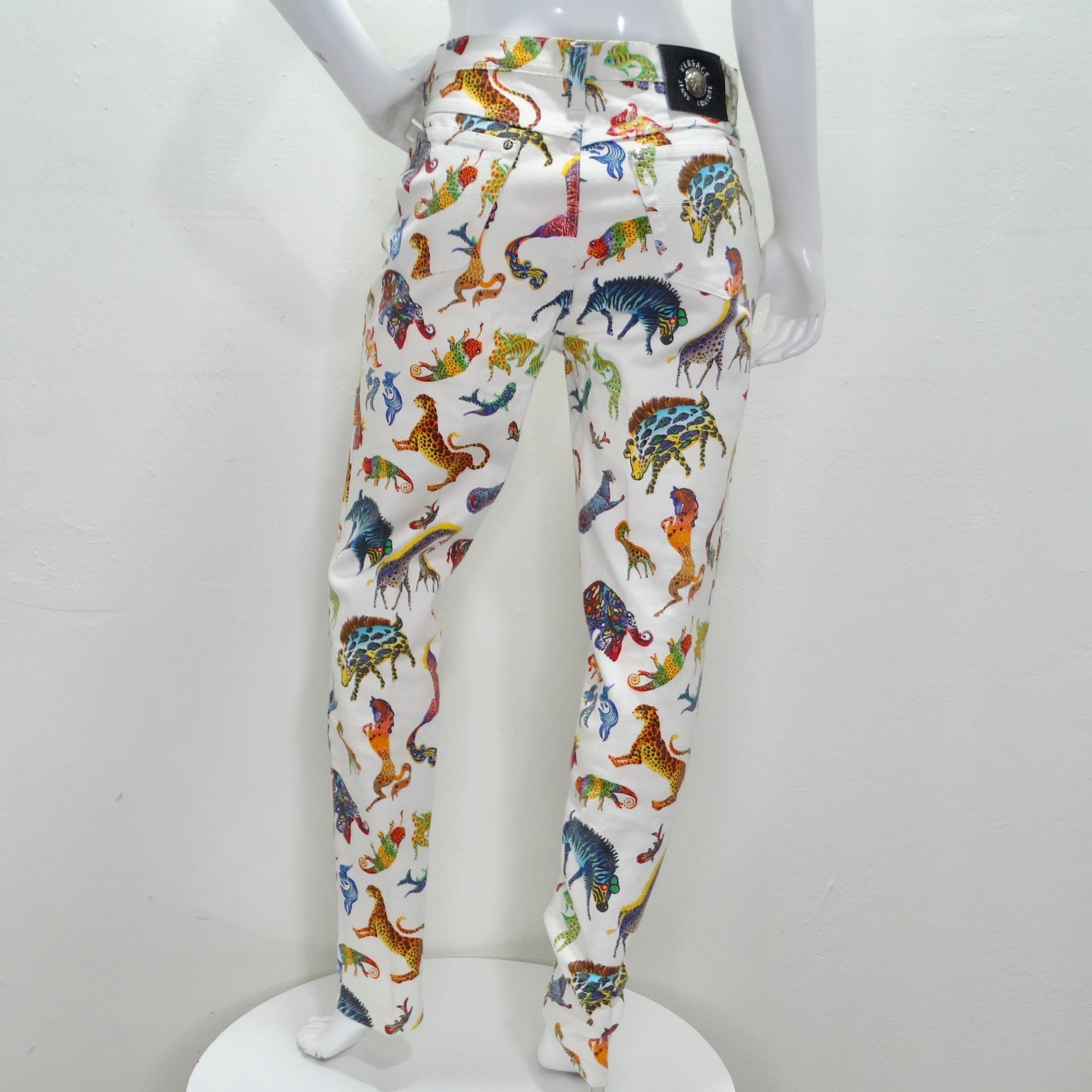 Versace 1990s Fantasy Animals Print Jeans For Sale 2