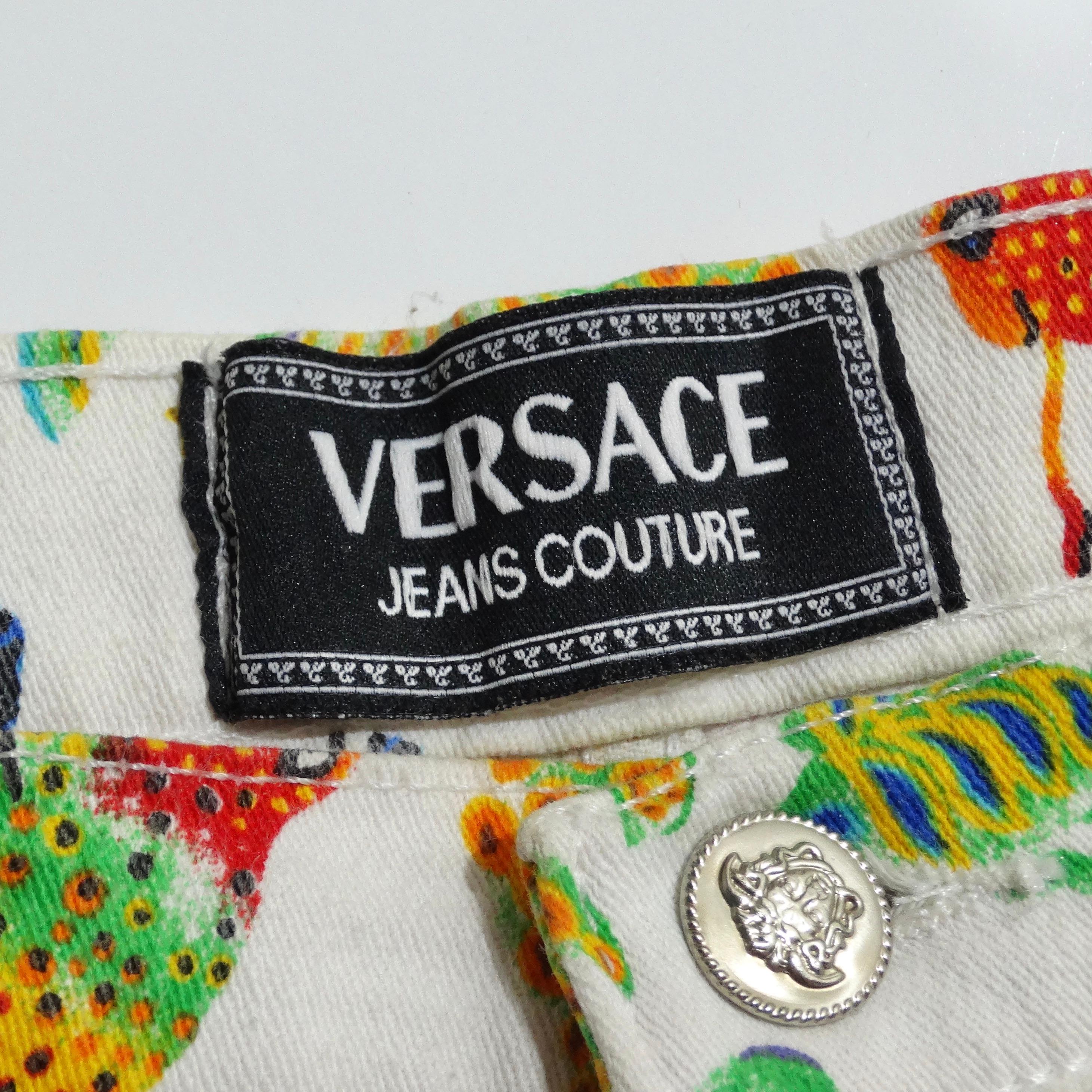 Versace 1990s Fantasy Animals Print Jeans For Sale 5
