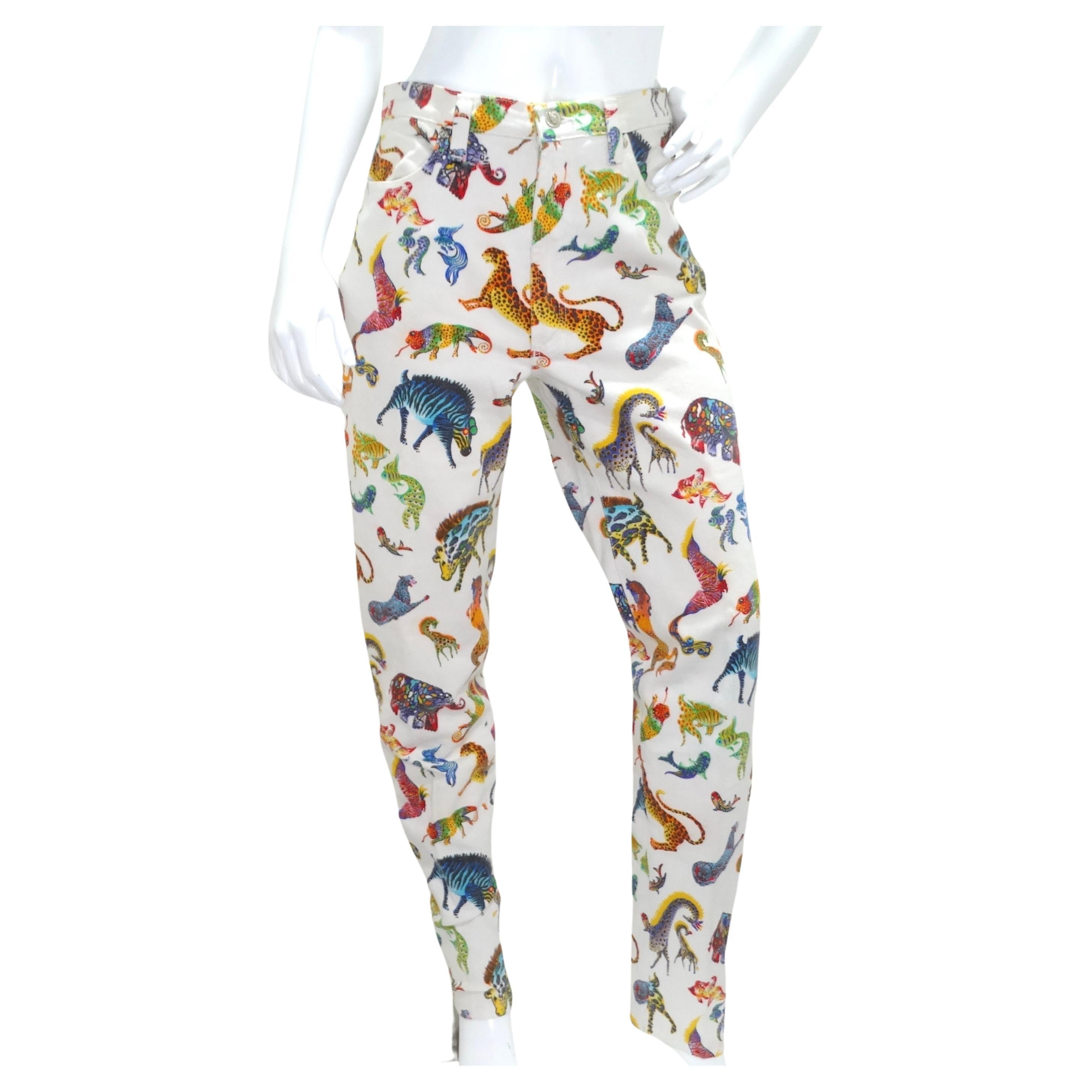Versace 1990s Fantasy Animals Print Jeans For Sale