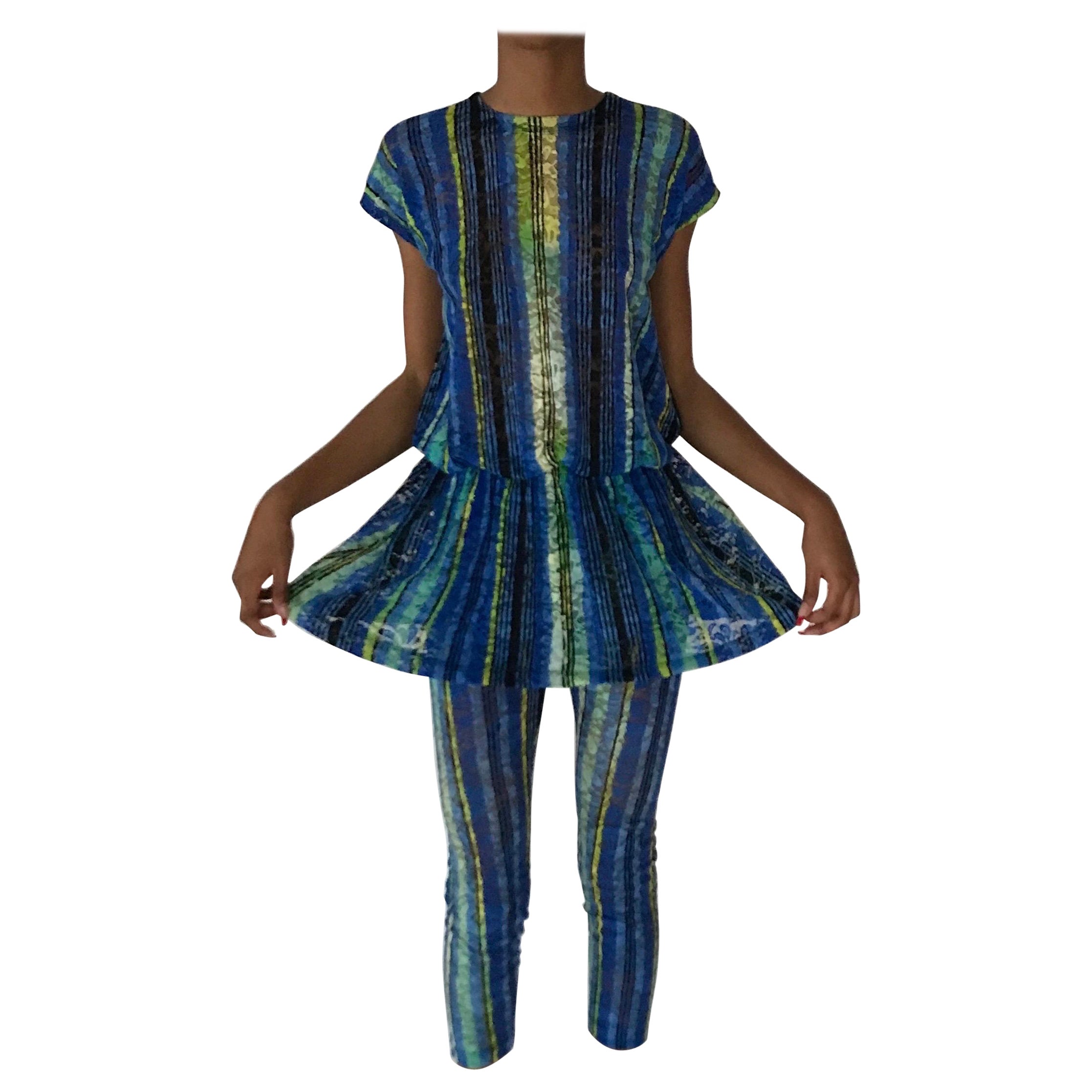 Versace 1990s Gianni Versace Couture Multi Color Lace Legging Ensemble