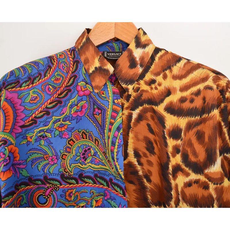 Gianni Versace 1990's Paisley & Leopard Print Pure Silk Baroque Shirt In Good Condition For Sale In Sheffield, GB