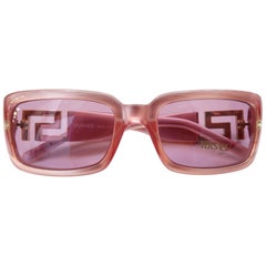 Versace 1990s Pink Greek Key Rectangle Sunglasses