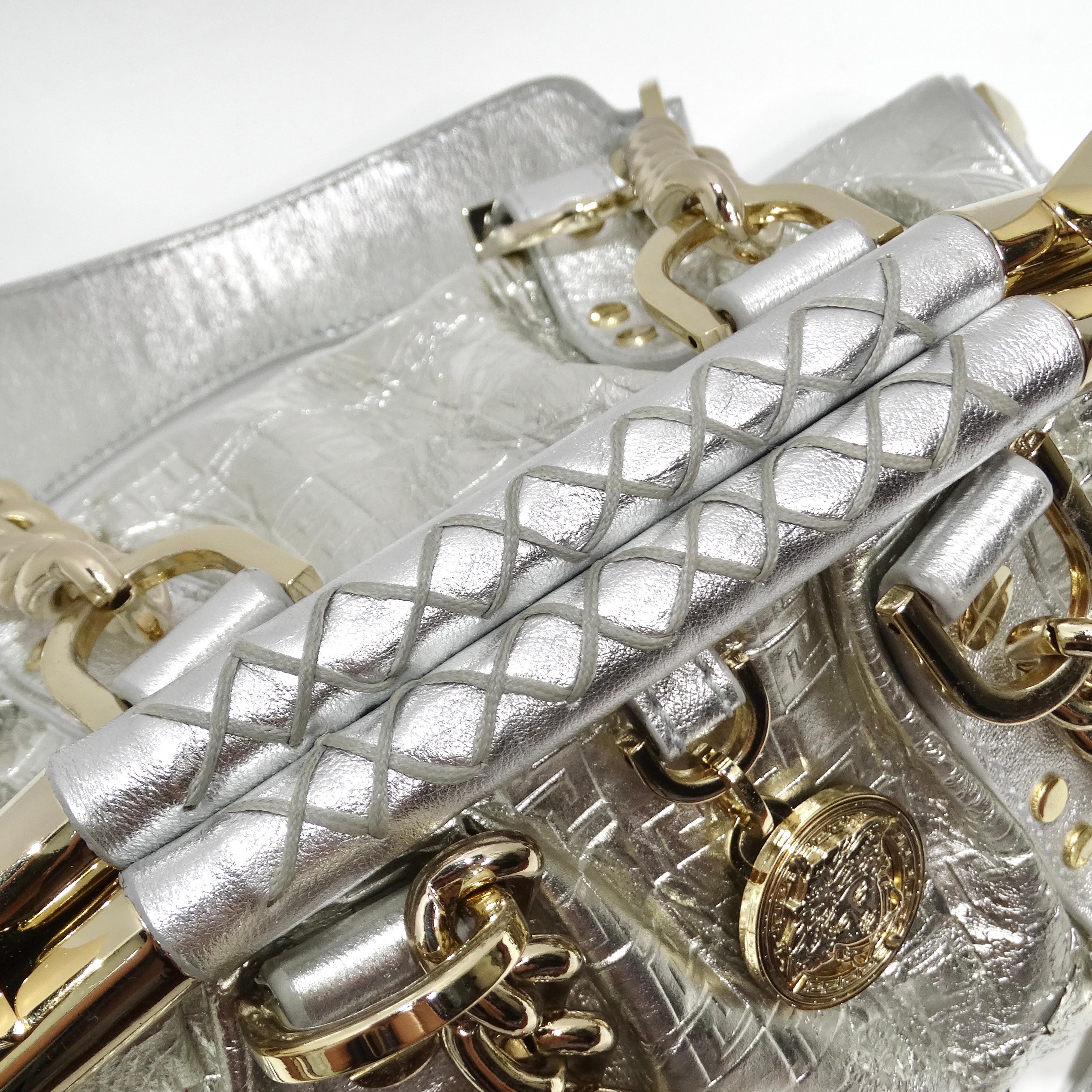 Versace 1990s Silver Leather Medusa Shoulder Bag For Sale 8