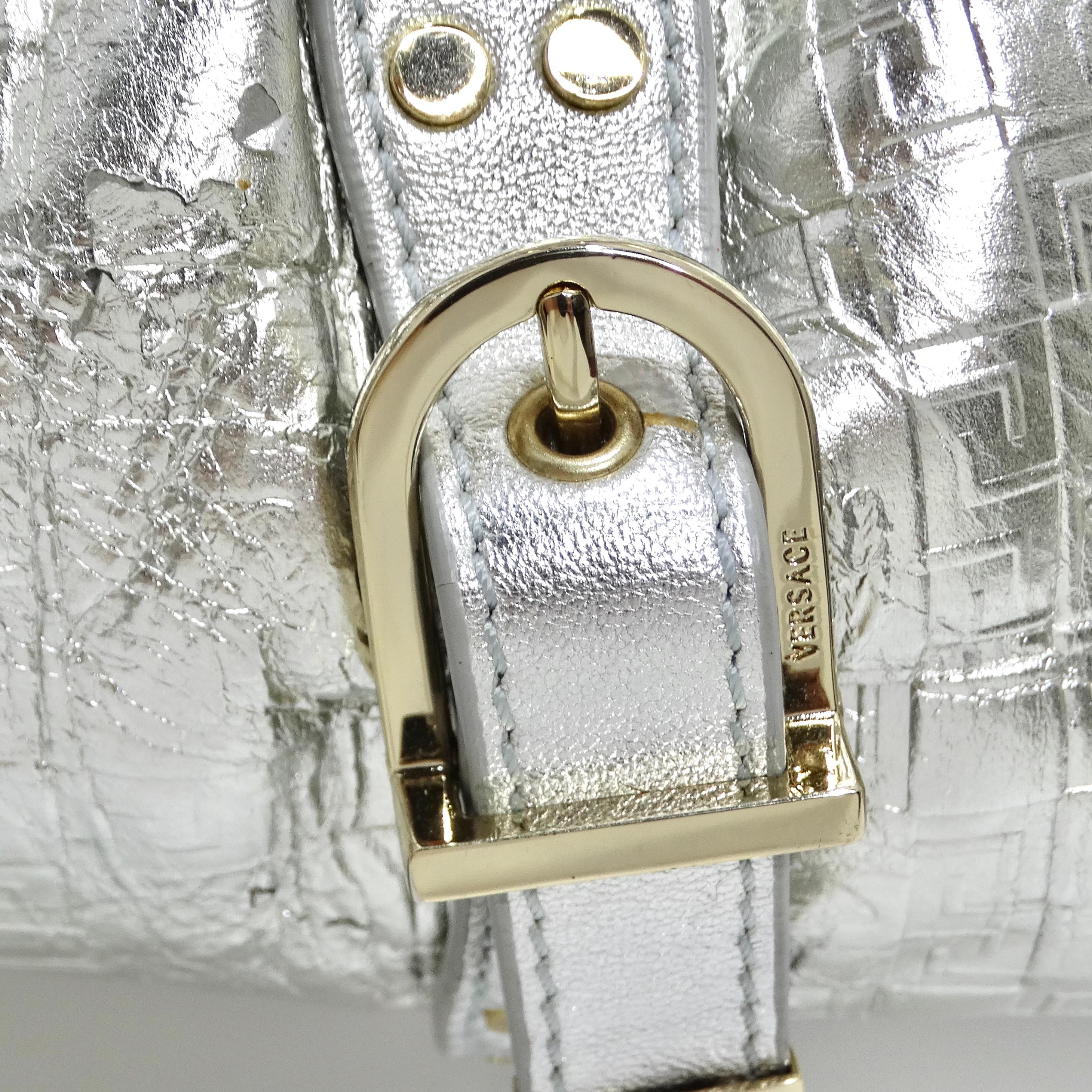 Versace 1990s Silver Leather Medusa Shoulder Bag For Sale 1