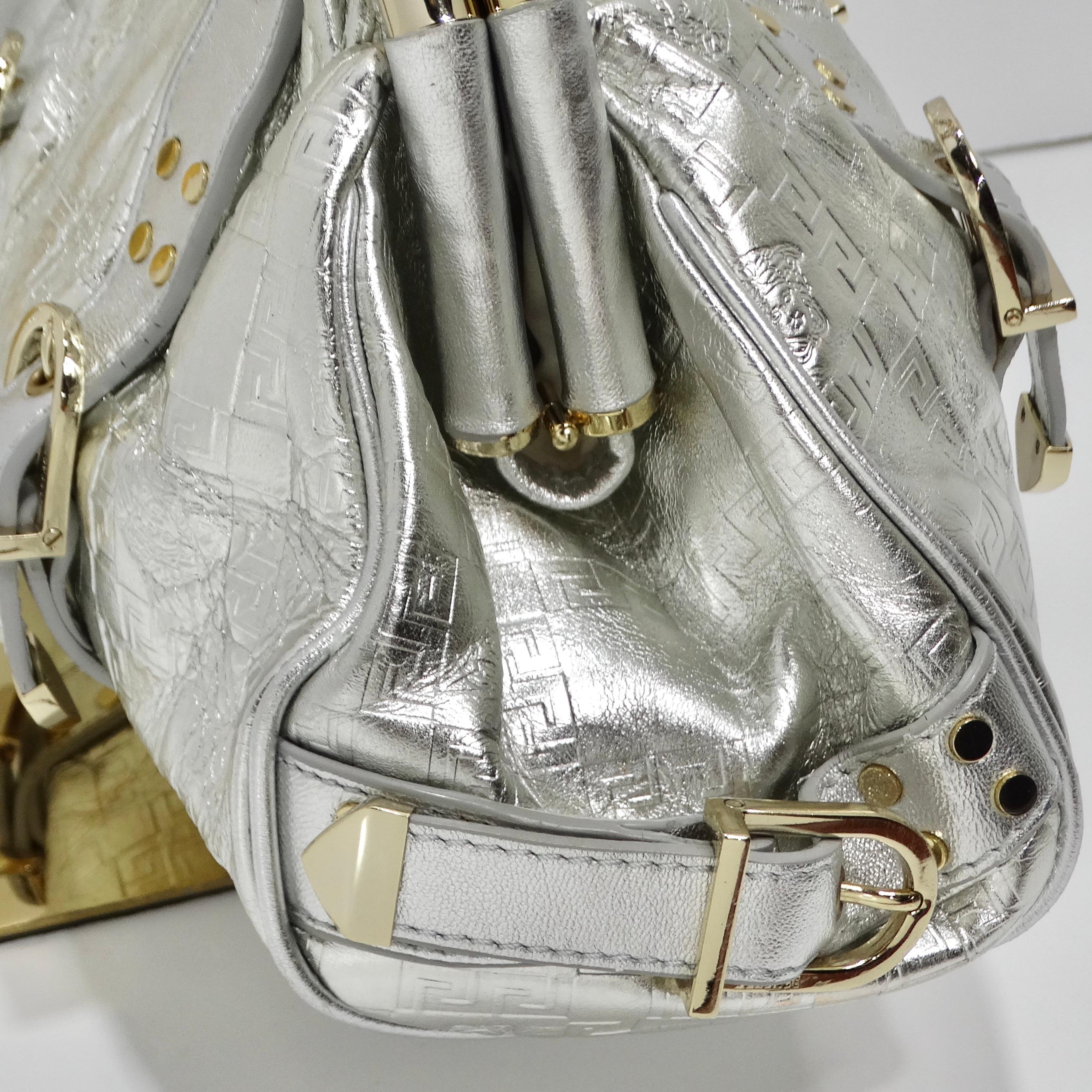 Versace 1990s Silver Leather Medusa Shoulder Bag For Sale 3