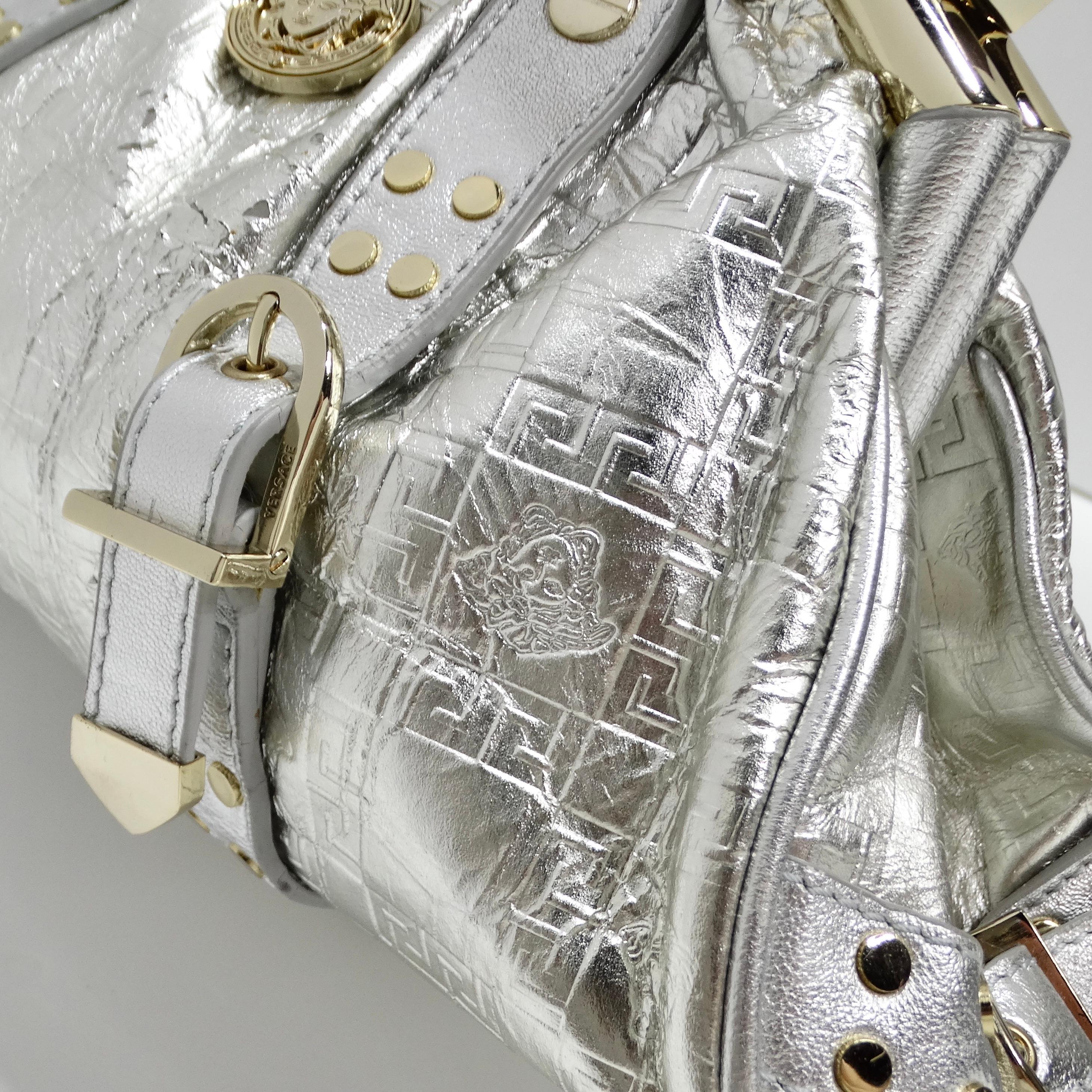 Versace 1990s Silver Leather Medusa Shoulder Bag For Sale 5