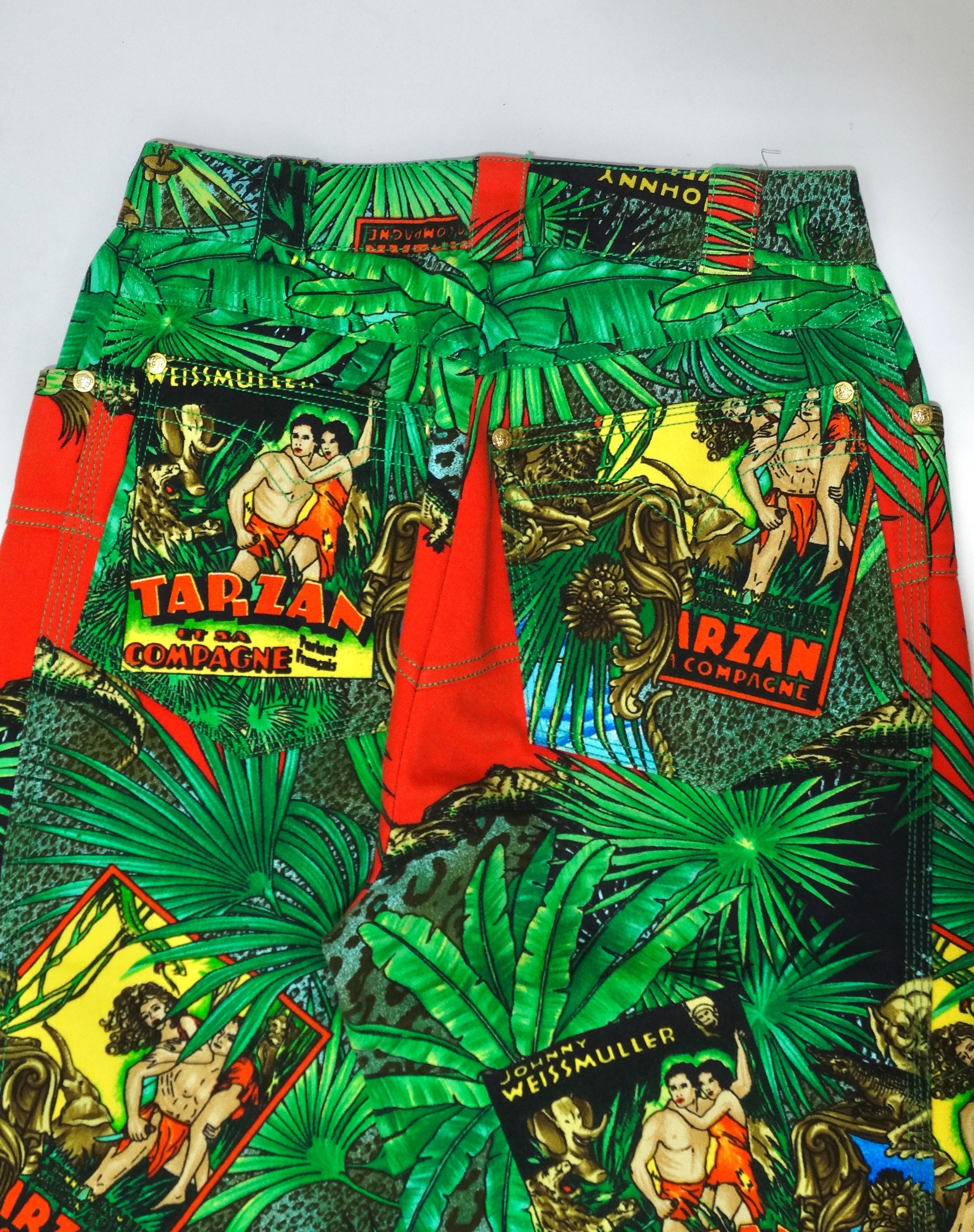  Versace 1990's Tarzan Print Jeans  In Excellent Condition For Sale In Scottsdale, AZ