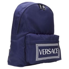 VERSACE 1990s Vintage Box Logo blue nylon Greca strap backpack