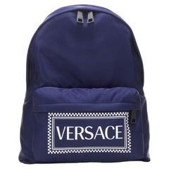 VERSACE 1990s Vintage Box Logo blue nylon Greca strap backpack