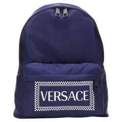 VERSACE 1990s Vintage Box Logo azul nylon Greca correa mochila