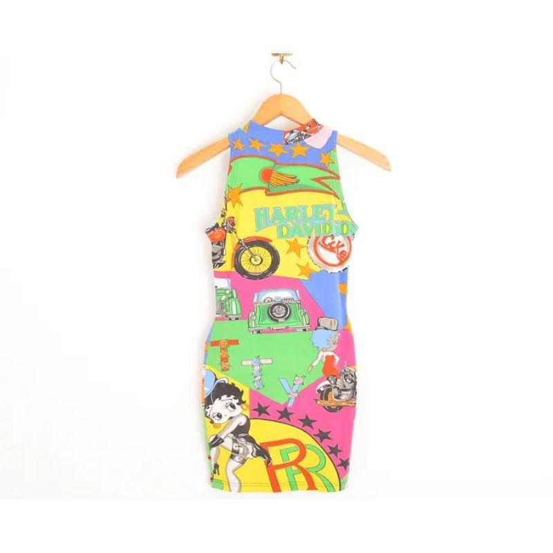 Versace 1990's Vintage colourful 'Betty Boop' Pattern bodycon mini Dress In Good Condition For Sale In Sheffield, GB