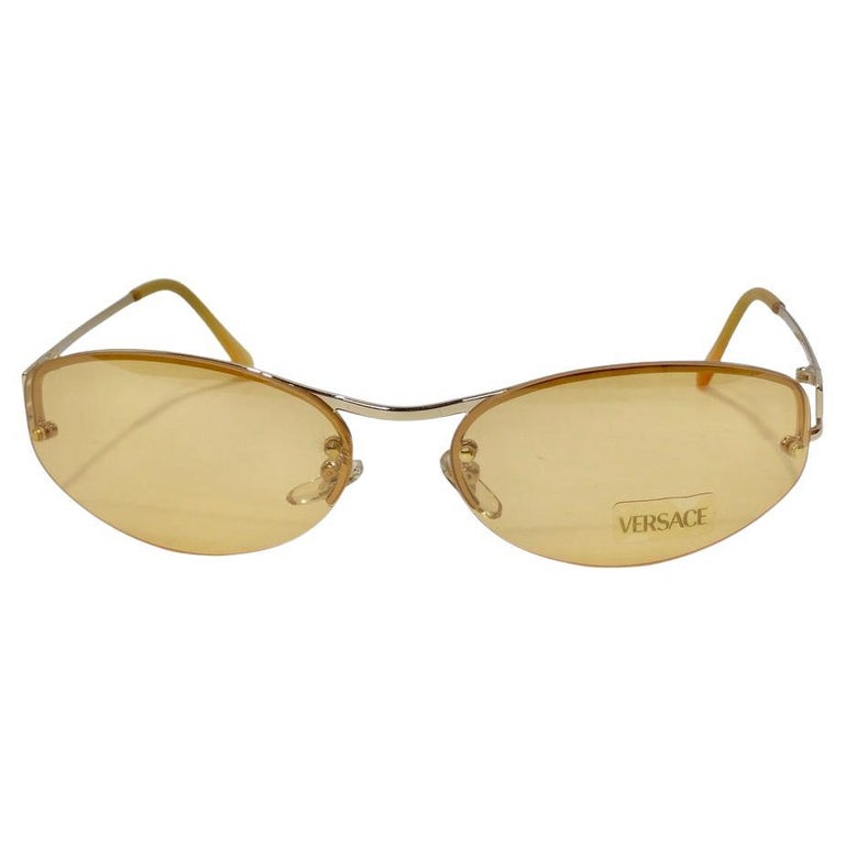 New Vintage Chanel 4001 Gold Half Frame Oval Sunglasses Made In Italy Y2K  For Sale at 1stDibs