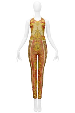 Versace 1992 - Ensemble barocco in spandex metallizzato rosso e oro