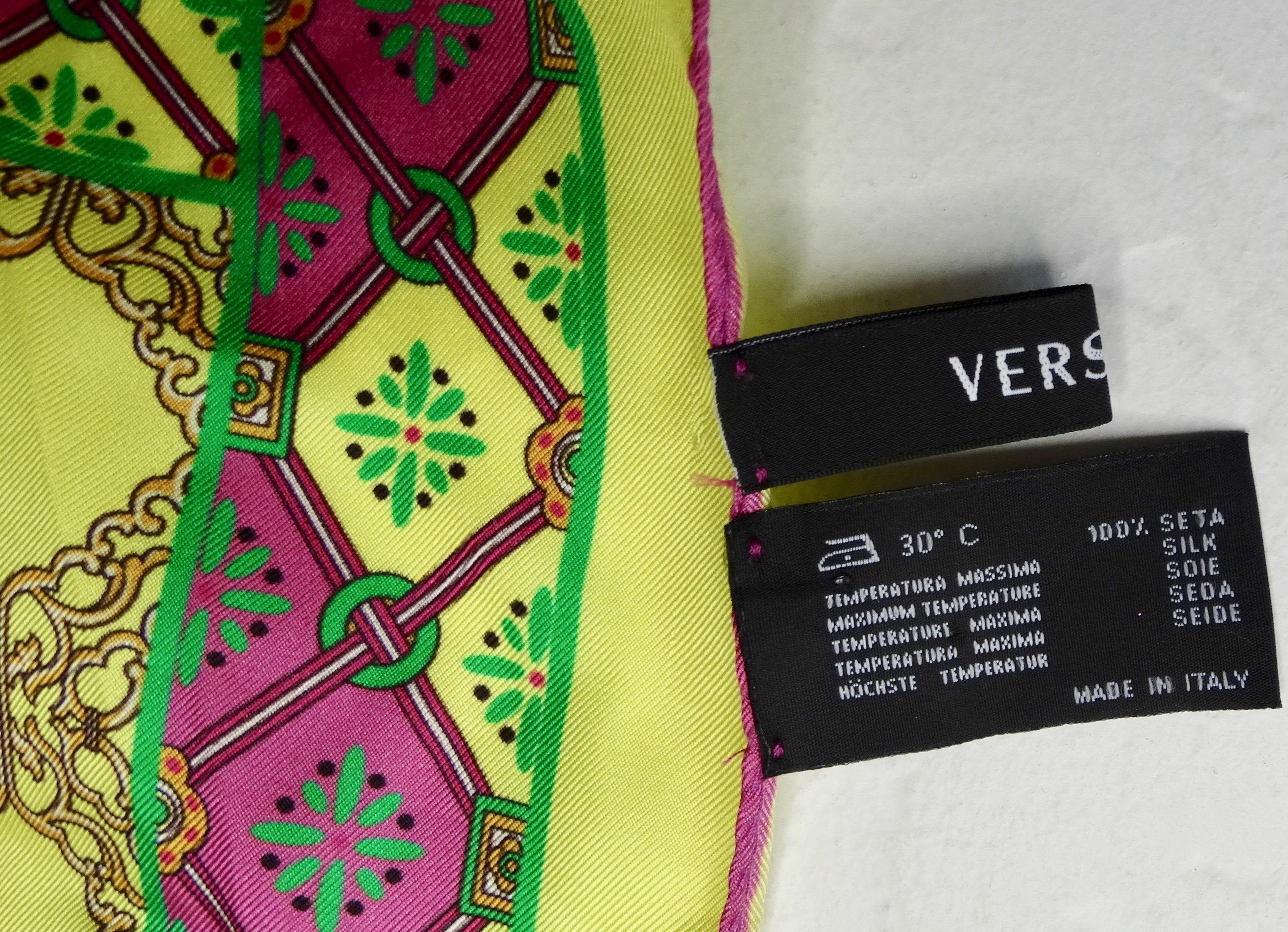 Versace 2000s Neon Medusa Silk Scarf  1