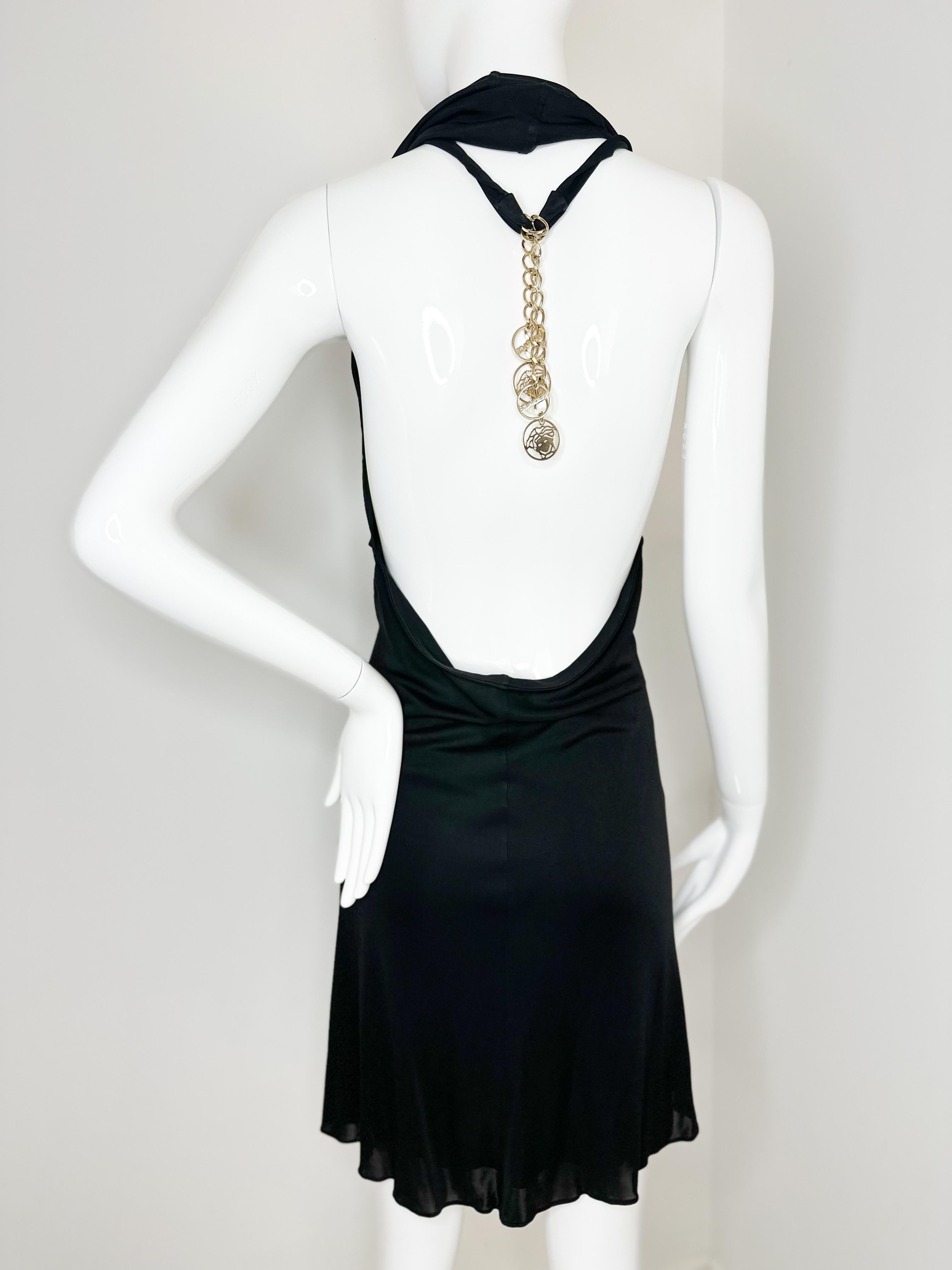 Versace 2001 Medusa charms black slinky mini dress For Sale at 1stDibs