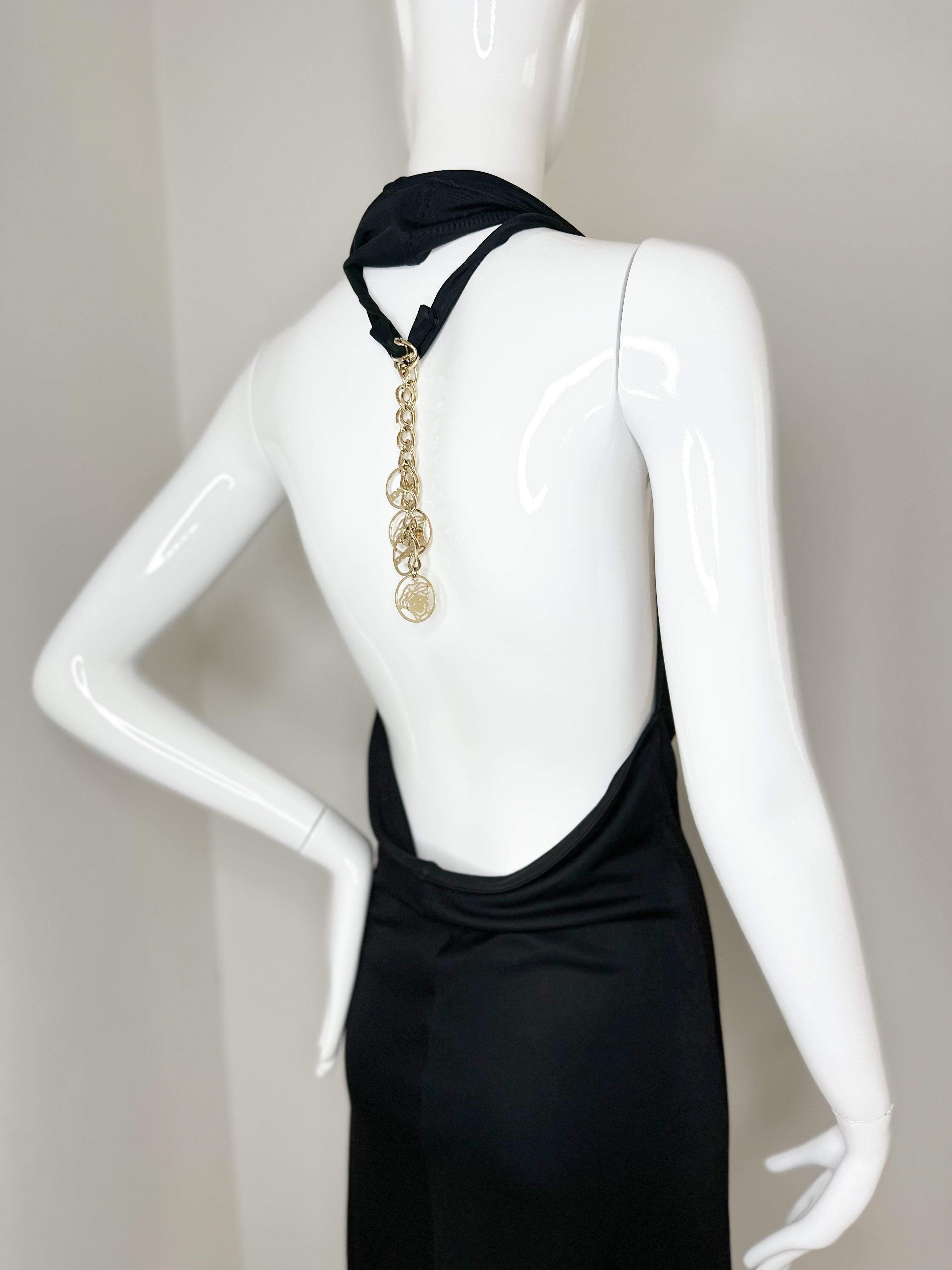Versace 2001 Medusa charms black slinky mini dress For Sale at 1stDibs