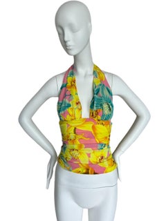 VERSACE 2004 Vintage Runway Ad Campaign Editorial Silk Floral Halter Top