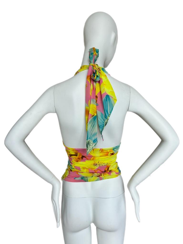 VERSACE 2004 Vintage Runway Ad Campaign Editorial Silk Floral Halter Top In Excellent Condition In Leonardo, NJ