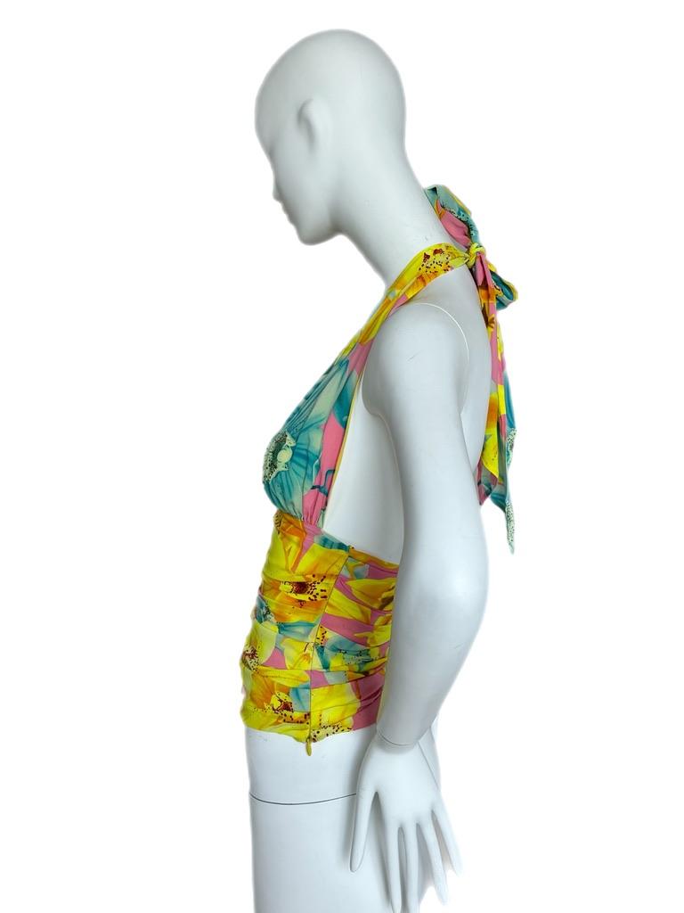 Women's VERSACE 2004 Vintage Runway Ad Campaign Editorial Silk Floral Halter Top