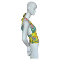 VERSACE 2004 Vintage Runway Ad Campaign Editorial Silk Floral Halter Top