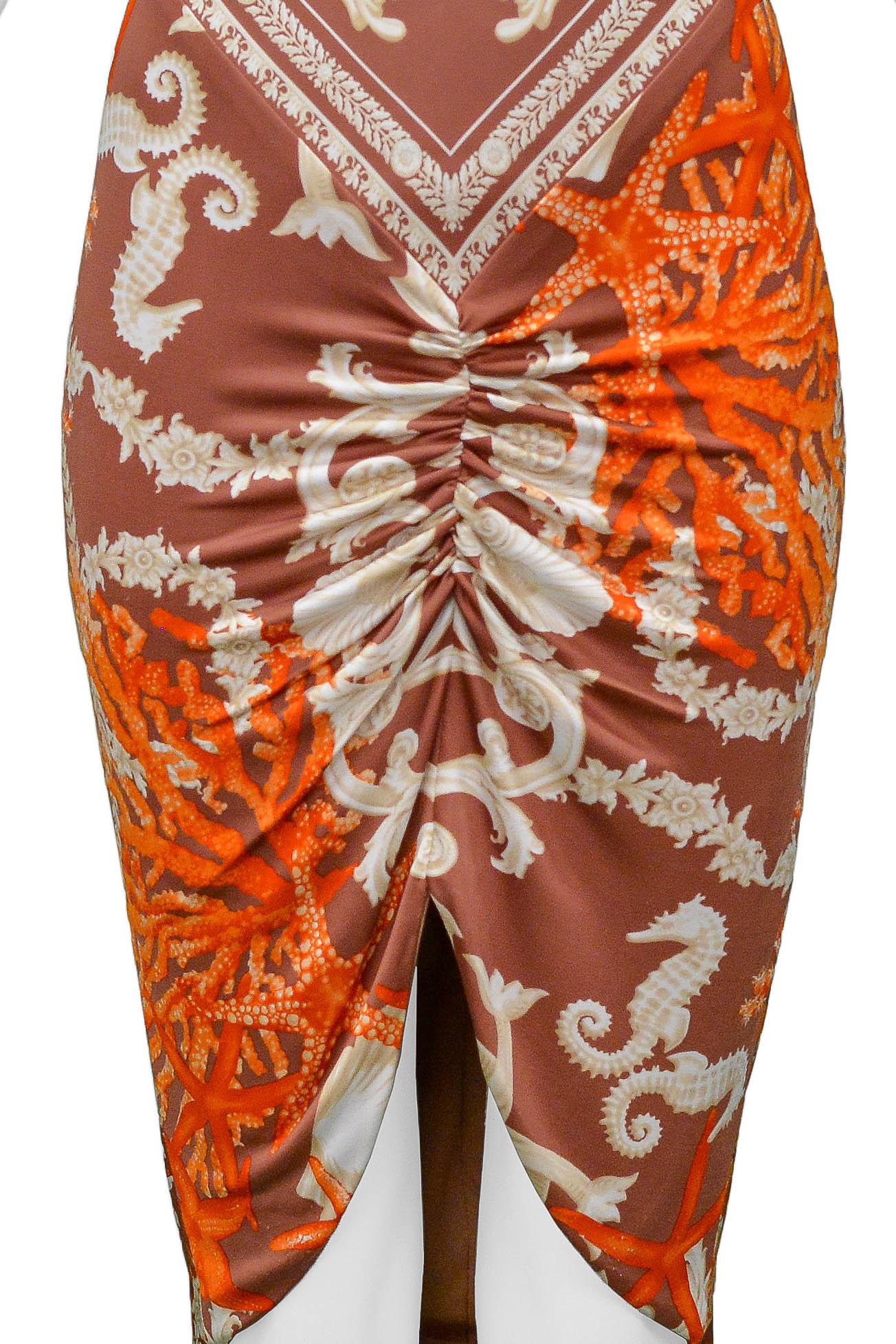Versace 2005 Seahorse & Coral Print Halter Dress For Sale 1