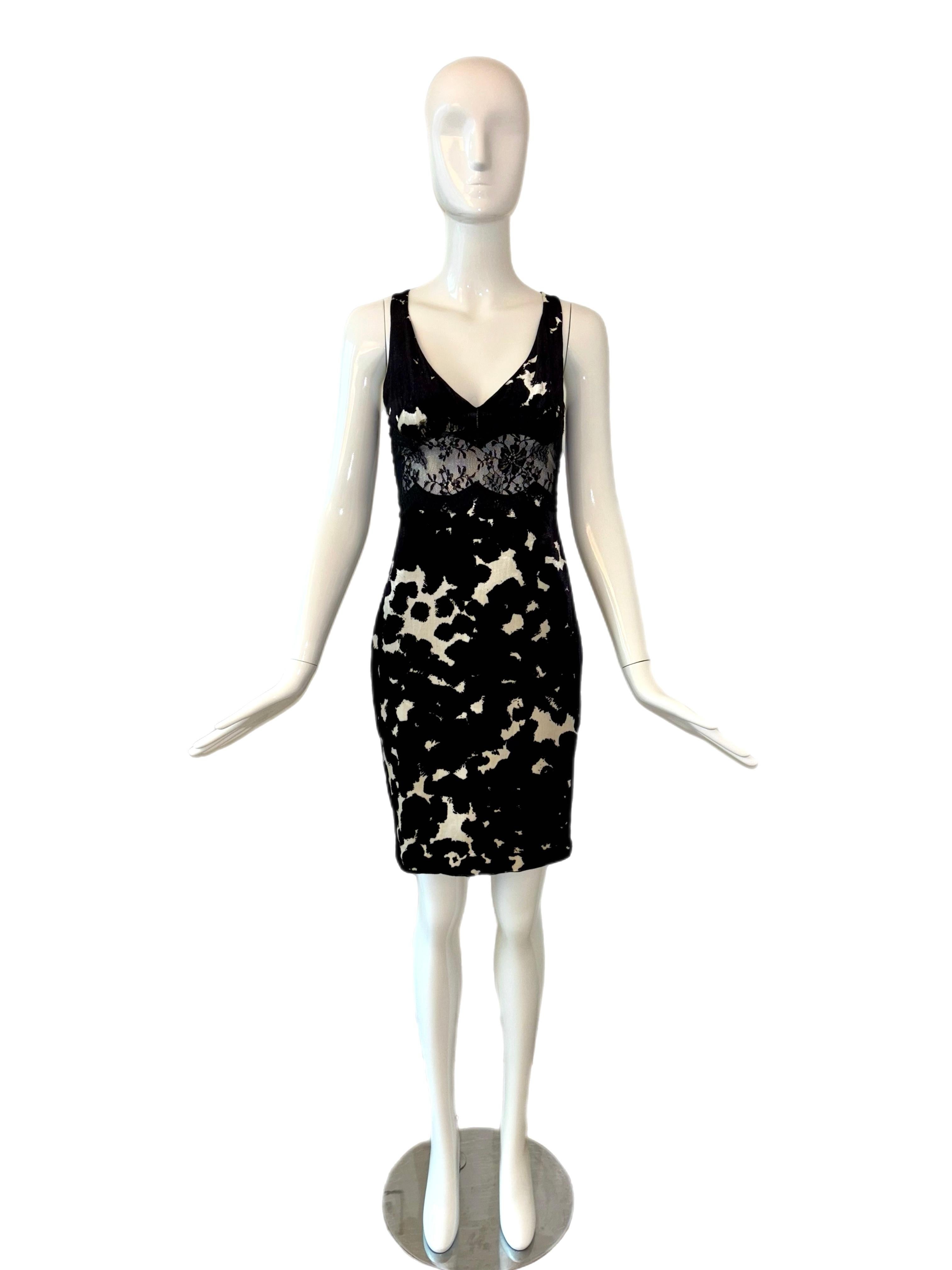 Black VERSACE 2005 Vintage Cow Print Lace Dress Sheer For Sale