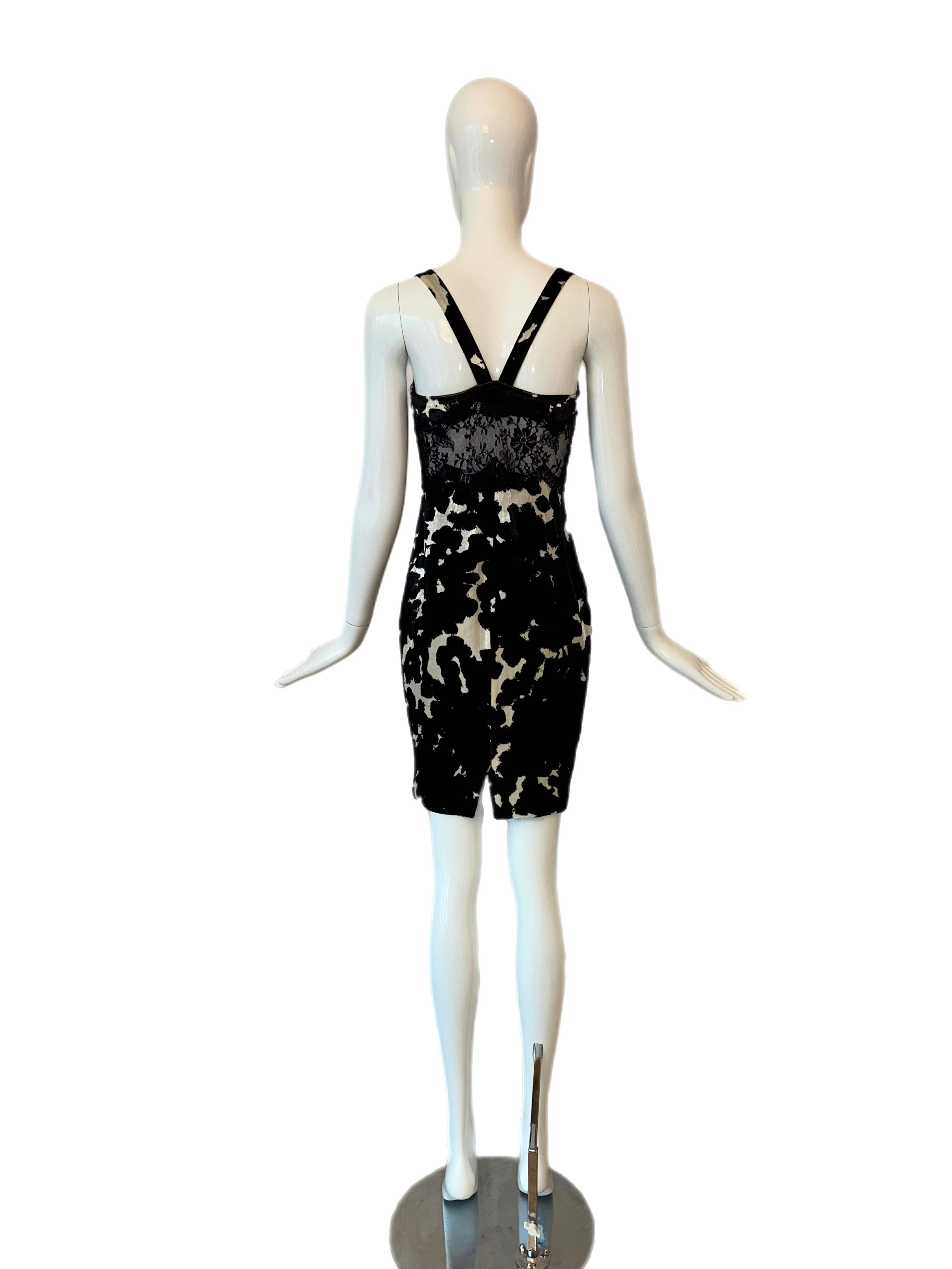 VERSACE 2005 Vintage Cow Print Lace Dress Sheer In Good Condition For Sale In Leonardo, NJ