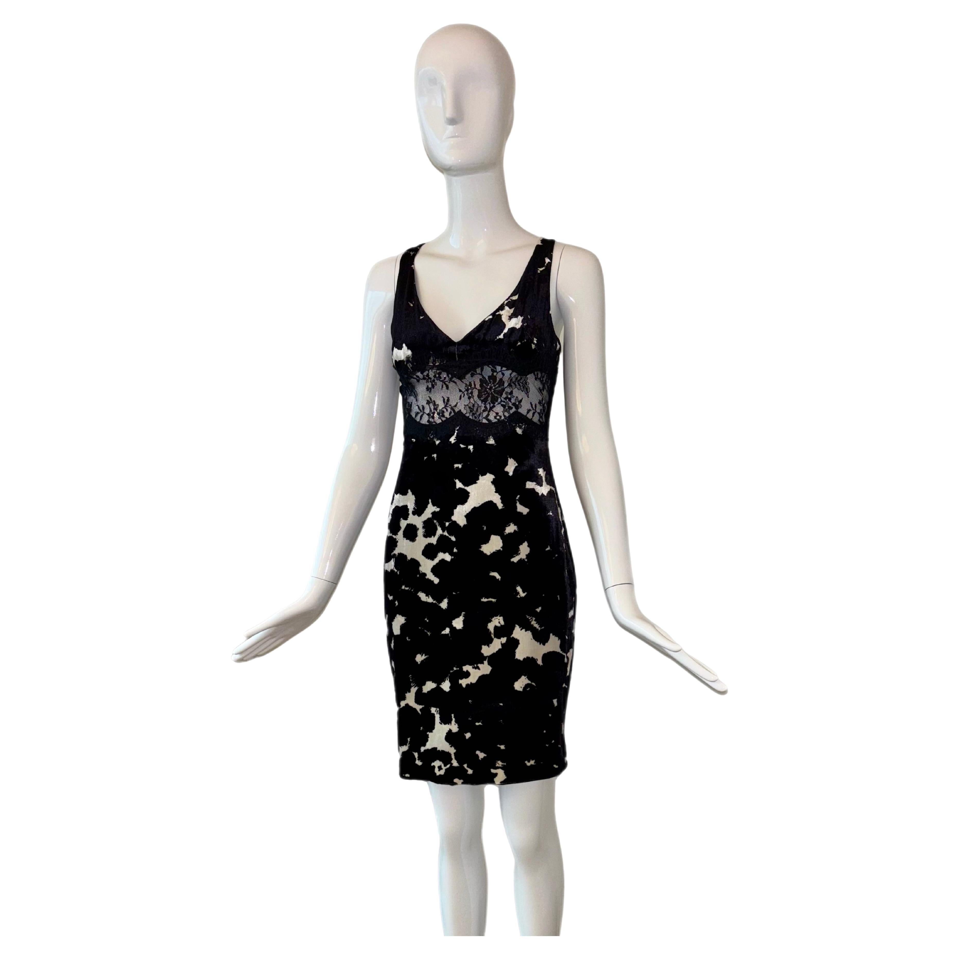 VERSACE 2005 Vintage Cow Print Lace Dress Sheer For Sale
