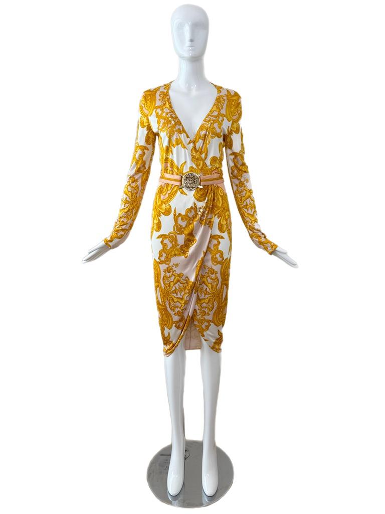 VERSACE 2005 Vintage Runway Barockes Wickelkleid mit Gürtel im Angebot 2