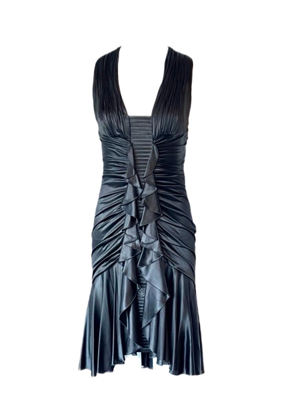 Versace
2006
Vintage
Slinky, sexy, jet black softest viscose
Feels like a dream to wear, hyper flirty 
IT40, fits TTS
Excellent condition, LOOKS new, but only upon close inspection you can see it did have a past life, 3 signs of wear photo'd but do
