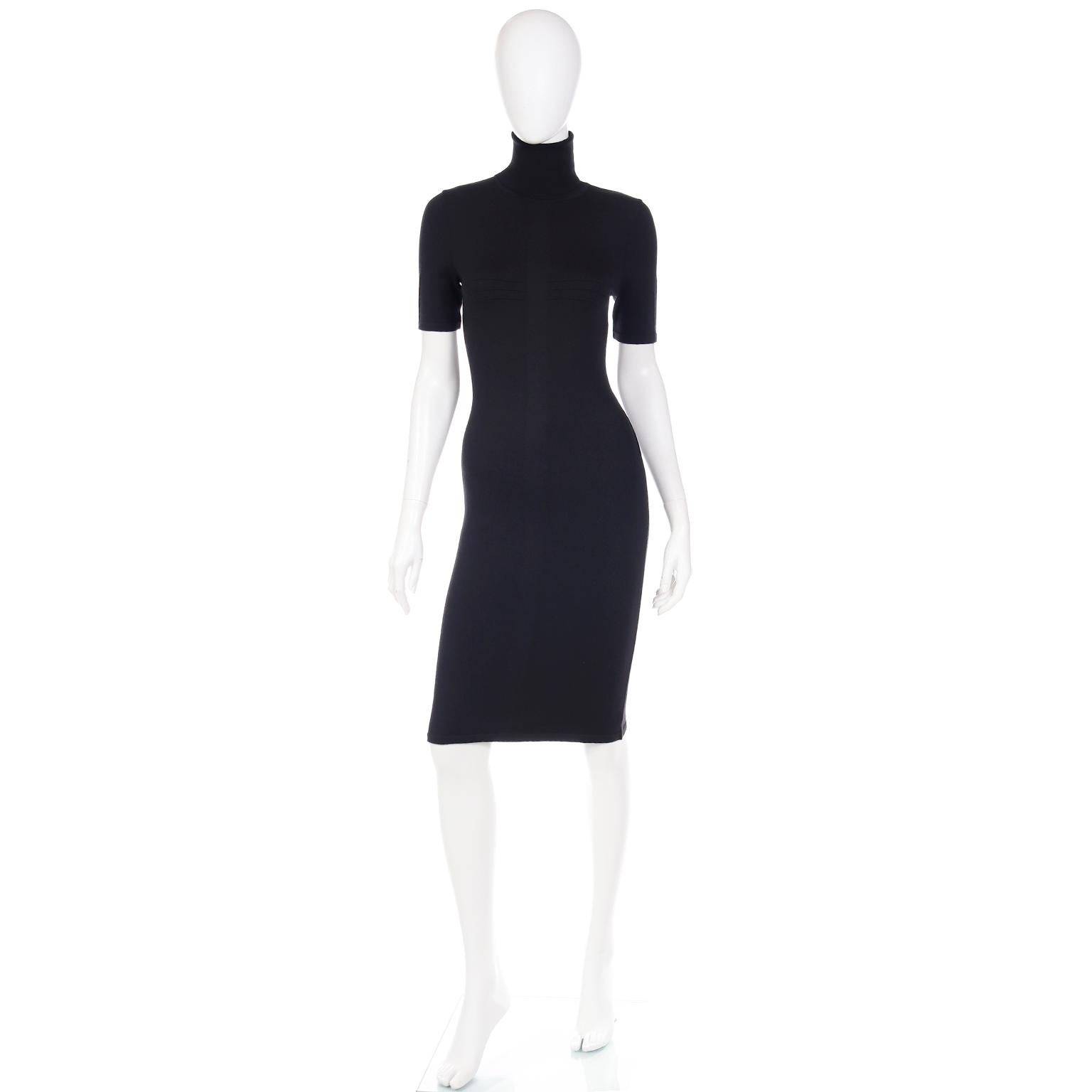 black short sleeve turtleneck dress