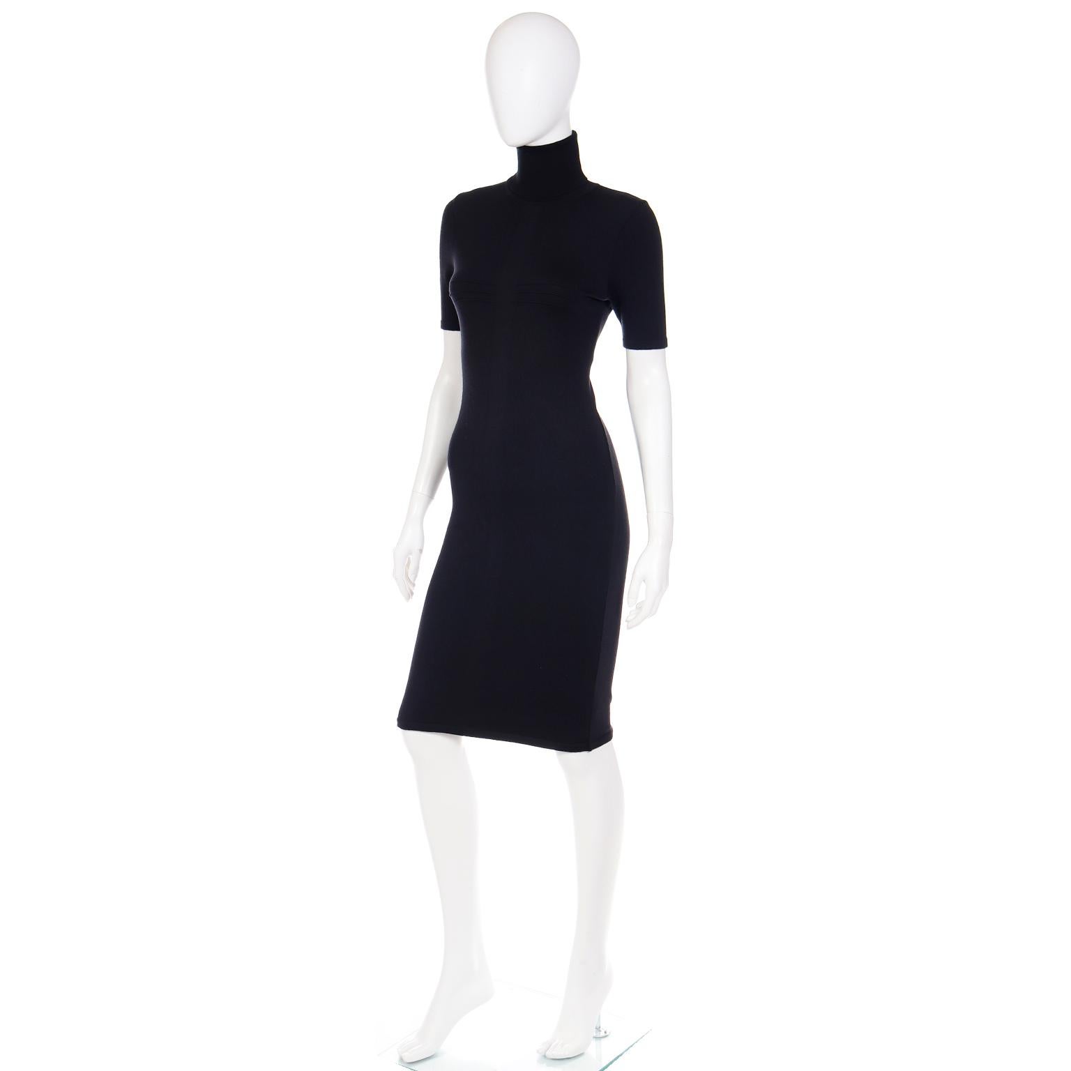 black short sleeve turtleneck dress
