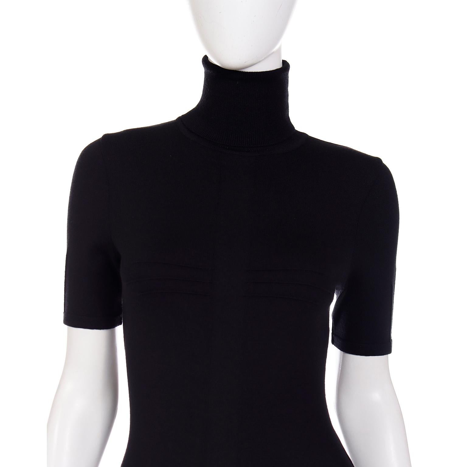 Women's Versace 2008 Black Stretch Knit Bodycon Short Sleeve Turtleneck Dress  For Sale