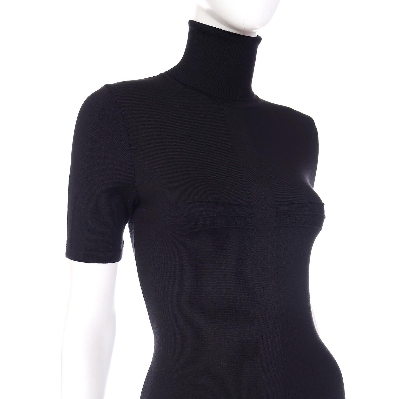 Versace 2008 Black Stretch Knit Bodycon Short Sleeve Turtleneck Dress  For Sale 1