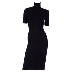 Versace 2008 Black Stretch Knit Bodycon Short Sleeve Turtleneck Dress 